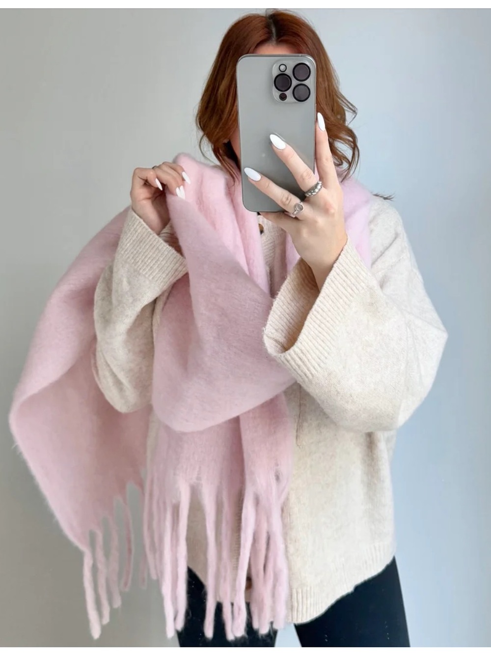 Soft Pink Fringe Scarf